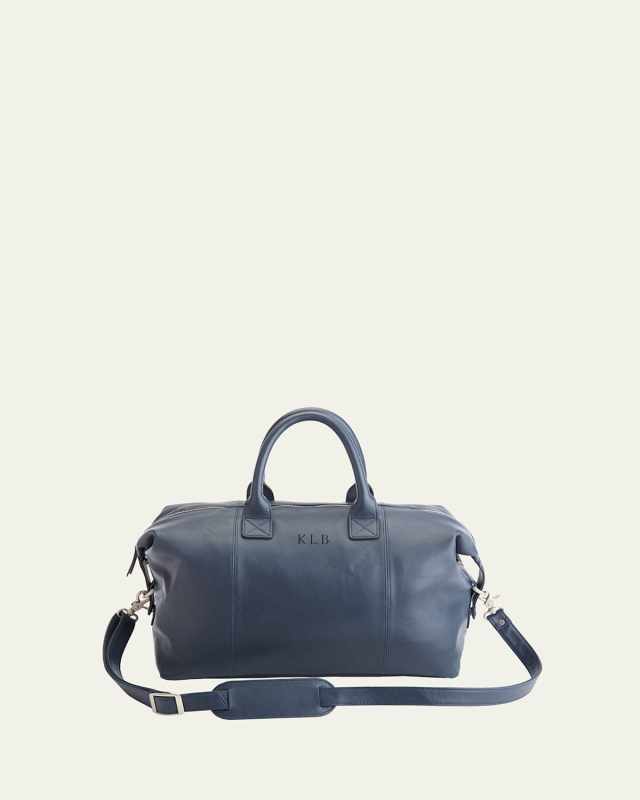Monogrammed Leather Overnight Duffel Bag